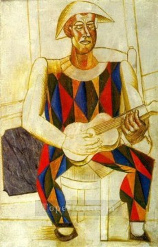 Pablo Picasso Painting - Harlequin seated with guitar 1916 Pablo Picasso